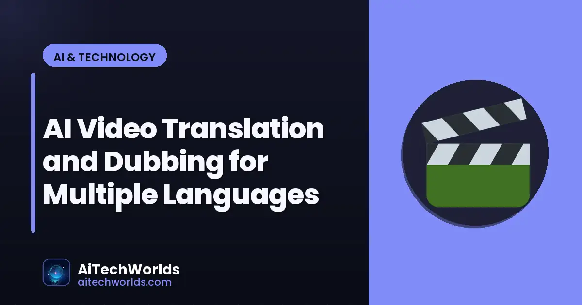 globe with language flags and video play button — AI video dubbing translation tool
