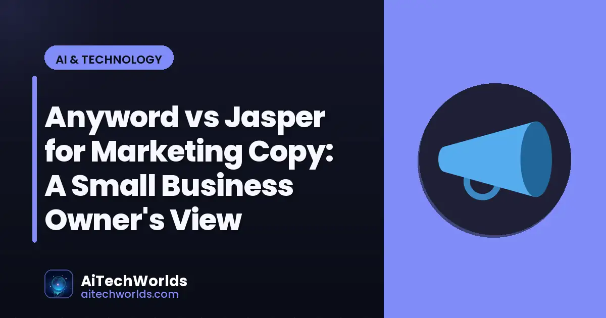 AI writing assistant on laptop screen with text — anyword vs jasper for marketing copy