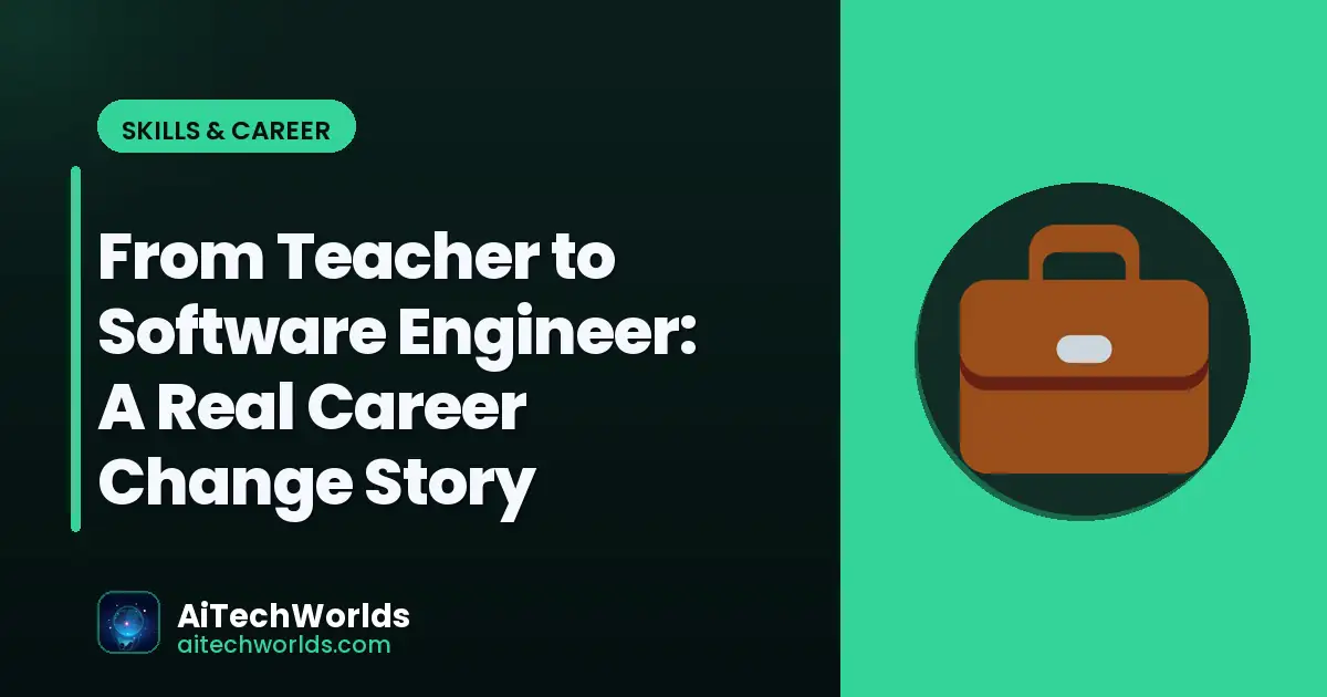 tech professional at desk with career development — from teacher to software engineer career change into tech