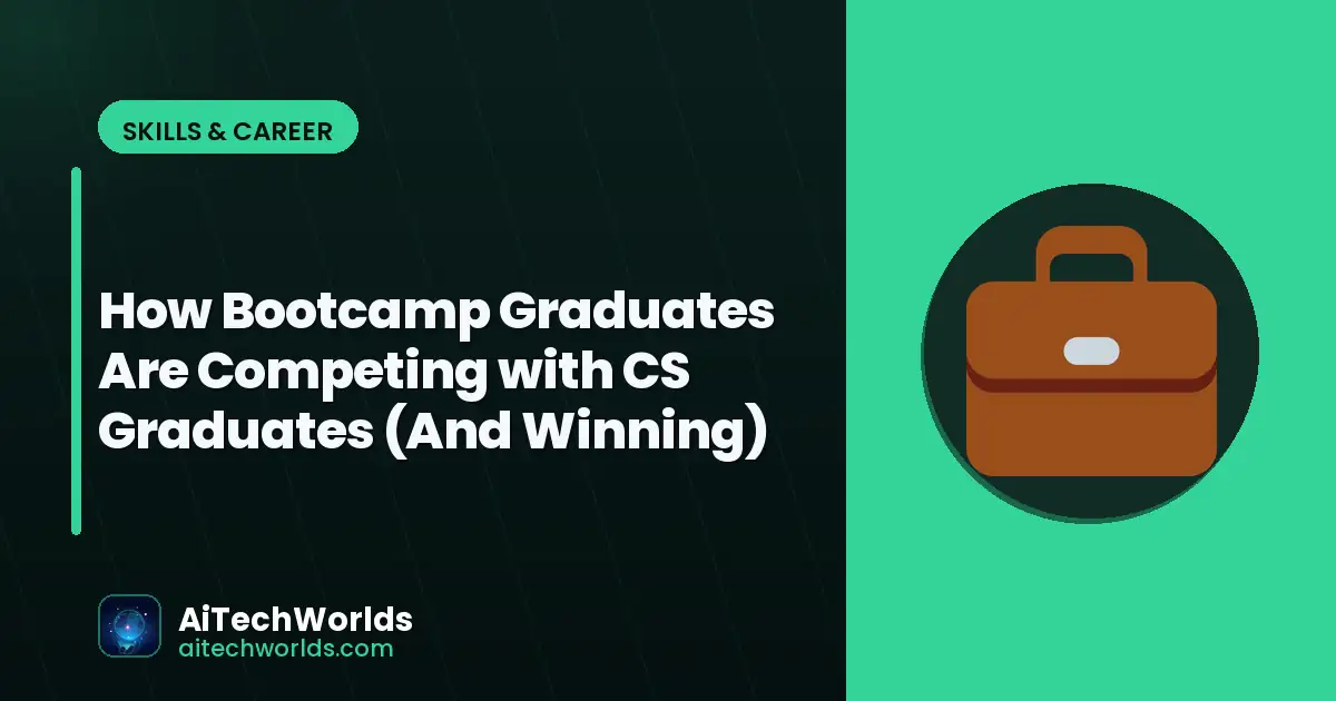 tech professional at desk with career development — how bootcamp graduates are competing with cs coding bootcamp vs cs degree