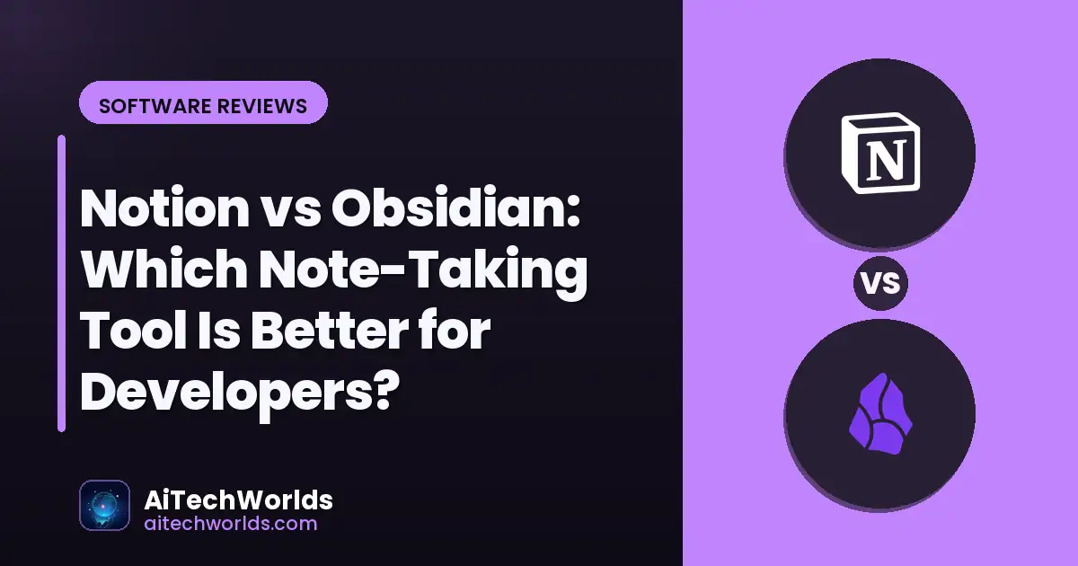 Open notebook with pen beside a laptop showing productivity notes — notion vs obsidian review for developers