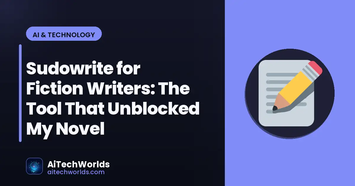AI writing assistant on laptop screen with text — sudowrite for fiction writers