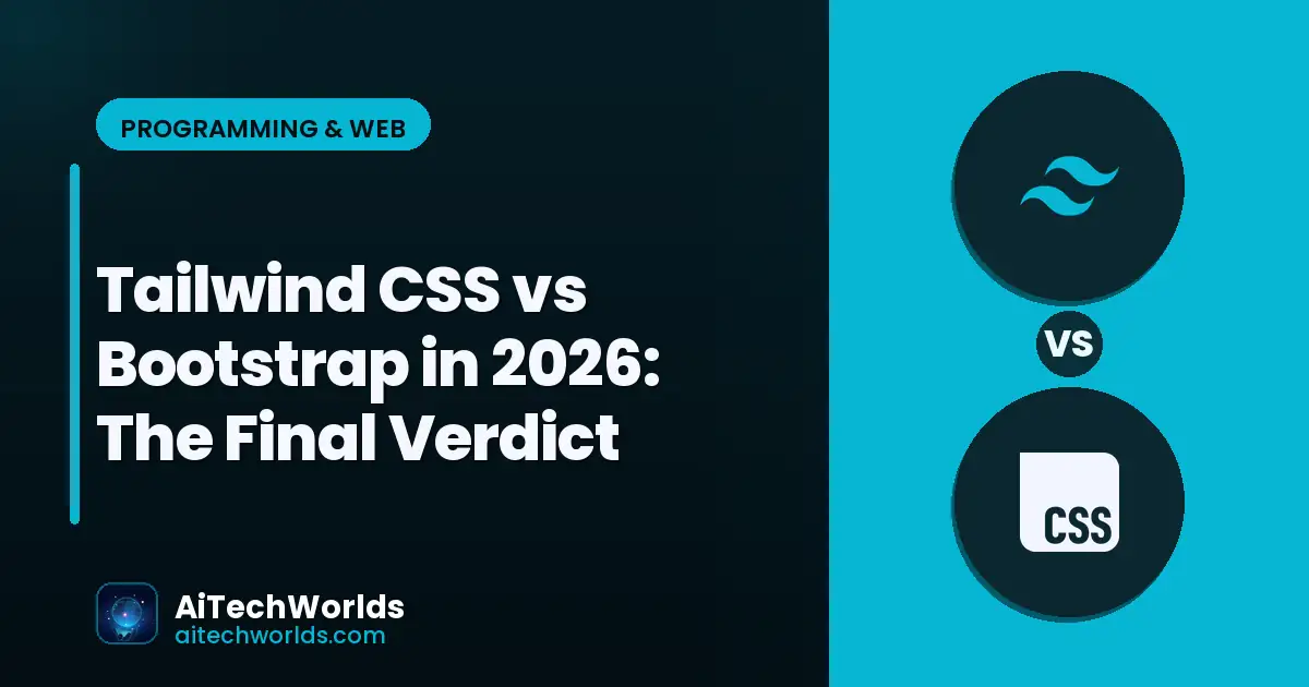 JavaScript React code editor on dark screen — tailwind css vs bootstrap in 2026